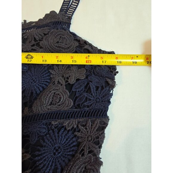 Elie Tahari Navy Blue Lace Floral Sleeveless Dress With Zipper Back US size 8 - Picture 7 of 13